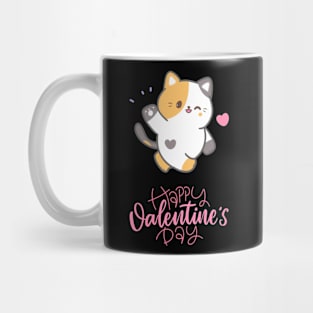 Pink White Yellow Colorful Illustrated Cute Cat Valentine's Day Mug